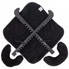CRS Cross Ice Skate Guards, Soakers & Towel Gift Set -Adjustable Guard Set Design with Soft Skate Blade Covers & Towel (Adjustable Pair of Guards-no Assembly Required) (Black Adjustable, Large)