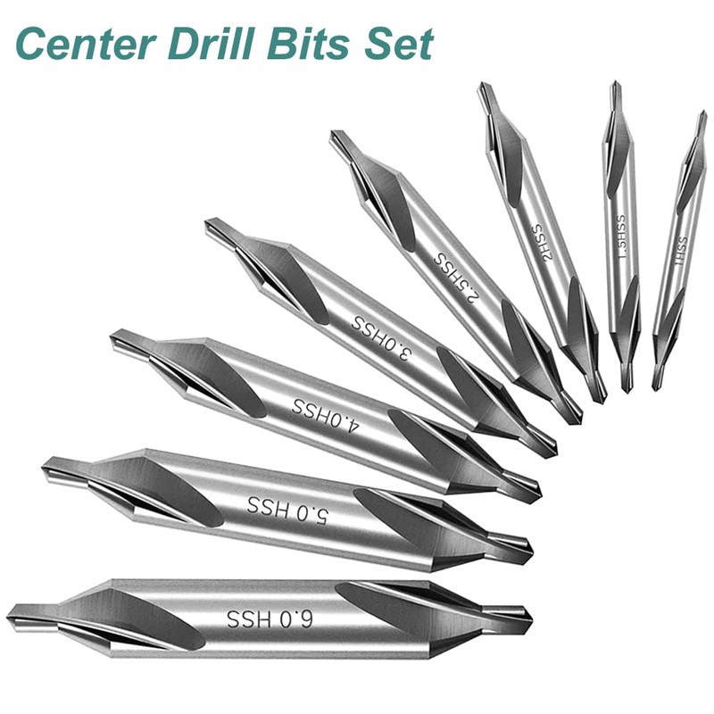 Saipor 8Pcs HSS Center Drill Bits Set 60-Degree Angle Combined
