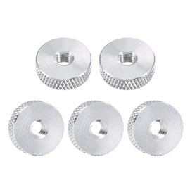 uxcell Flat Knurled Nut - M5 x 16mm x 5mm Thumb Nuts Lock Adjusting Nuts Aluminum Alloy Silver 5Pcs
