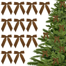LiBongTa 3.5" Brown Ribbon Pretied Bows Christmas Premade Bows, Velvet Ribbon Bows with Twist Ties for Wreaths, Christmas Tree, Treat Bags, Gift Wrapping, Party Favor, Crafts-12 Counts