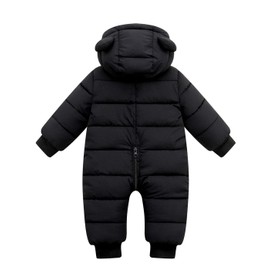 Maeau Baby Snowsuit Infant Toddler Jumpsuit Newborn Winter Hooded Romper Warm Bodysuits Thick Jacket Outwear Long Sleeve 6-12 Months Black