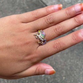 Clataly Rainbow Unicorn Ring with Rhinestone Opening Adjustable Cartoon Unicorn Girls Ring (Gold)