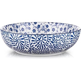 Cerkik Ceramic Large Pasta Bowls - 45 OZ Salad Bowls 8 inch Wide Serving Bowls for Soup Dessert Noodle Dinner Fruit Bowls - Microwave Dishwasher Safe - Set of 4 - Vintage Blue