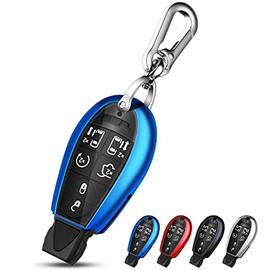 QBUC for Dodge Key Fob Cover with Keychain TPU Key Case Compatible with 2008-2018 Dodge Ram Jeep Chrysler Model Accessories (Blue)