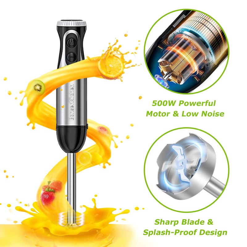 Bonsenkitchen 4-in-1 Immersion Blender Handheld, 20 Speeds Hand Blender with