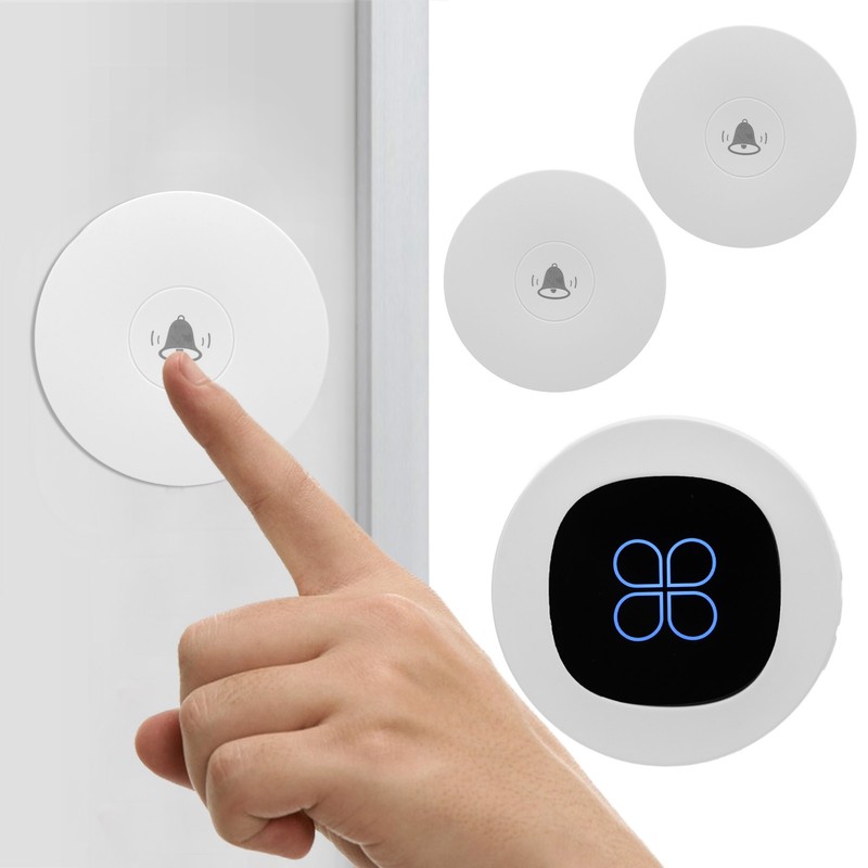 Wireless Doorbell Self Powered 1 Receiver 2 Push Button Battery