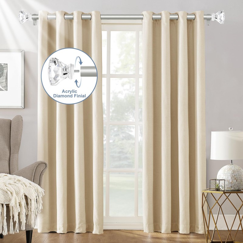 TVWOO Acrylic Crystal Silver Curtain Rod 18-45",Clear Bling Diamond Finials
