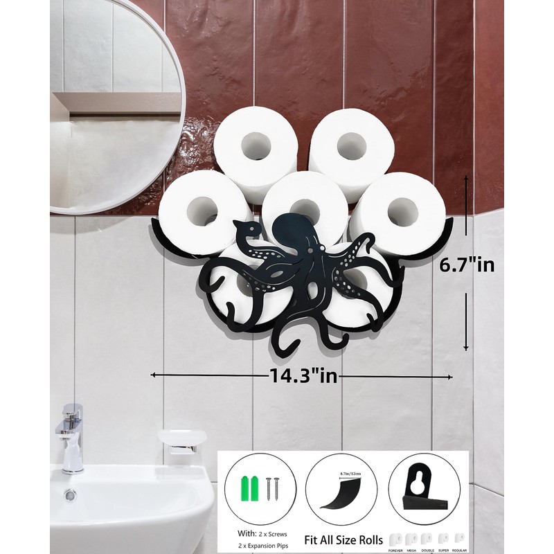 Metal Octopus Paper Holders,Funny Black Animals Paper Storage Holders Stand