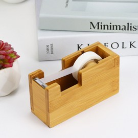Tape Dispenser Desk, Natural Bamboo Wood Desktop Tape Dispenser Tape Cutter, Perfect for Home, School or Office Desk and Crafts (Bamboo)