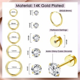 GLURIZ Aretes Mujer Acero Quirurgico, 10 Pares Aretes de Titanio y e Aretes de Aro, Aretes de Oro, Aretes de Aro Pequeños de Acero Inoxidable Quirúrgico 316L, Regalos para Mujeres