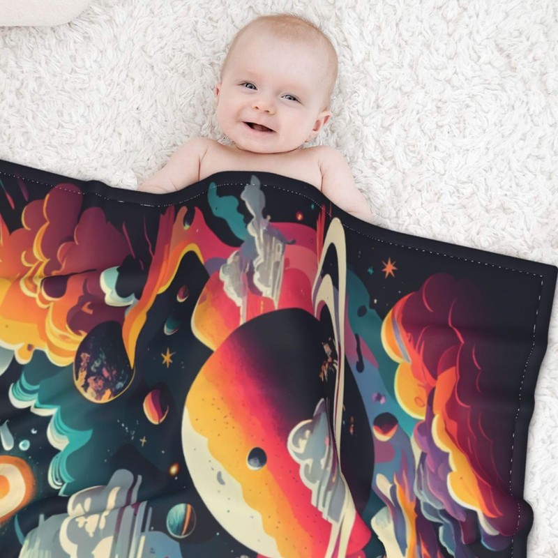E-RIDES 76x100CM Small Flannel Blanket, Galactic Clouds Blanket for Babies,
