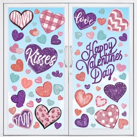 DIYDEC 6 Sheets Valentines Window Clings Purple Blue Love Heart Window Stickers Double-Sided Valentines Window Decals for Wedding Anniversary Party Holiday Home Store Window Glass Decoration