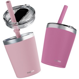CUPKIN Kids Tumblers, The Original 8 oz Stackable Stainless Steel Kids Cup with Straws, Set of 2 Powder Coated Insulated Toddler Tumbler + BPA Free Lids + Silicone Straws (Polignac + Potpourri)