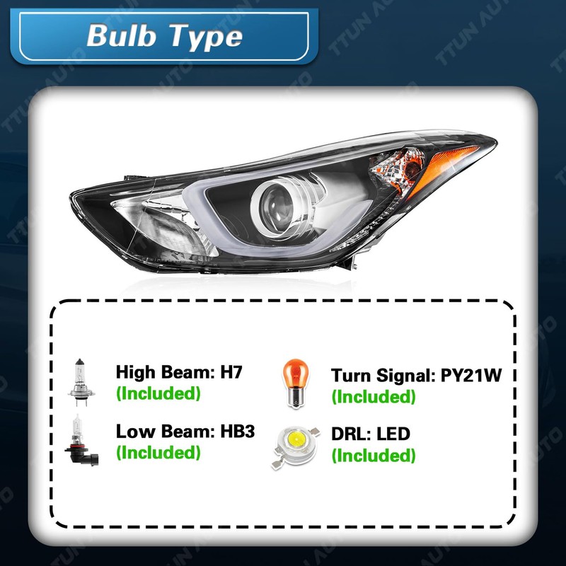 TTUN AUTO Compatible with 2014 2015 2016 Hyundai Elantra Sport/Limited