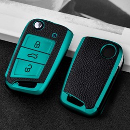 OATSBASF OATSBASF Car Key Cover for VW Golf 7 Key Box/Key Case Cover for VW, Polo, Skoda, Seat, 3 Buttons Q-Green Leather
