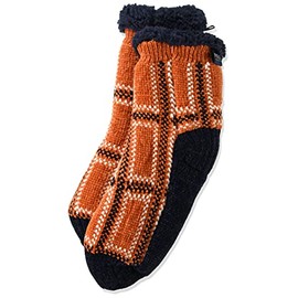 Gunze POLO BCS Socks, Room Socks, Polo, Boa Back, Woven Name Included, Plaid Pattern, Women's, dark orange