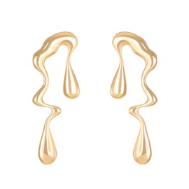 LPYO Irregular Waterdrop Earrings for Women Minimalist Alloy Gold Plated Abstract Geometric Statement Stud Earrings Vintage Boho Melting Liquid Asymmetrical Teardrop Earrings Jewelry Gifts (gold)