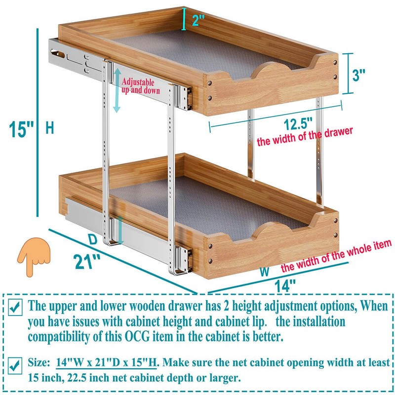 OCG Pull Out Drawers For Cabinets 14"W x 21"D, 2