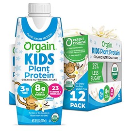 Orgain Orgain Organic Kids Nutritional Vegan Protein Shake, Vanilla - Healthy Kids Snacks, 8g Plant Protein, 3g Fiber, 23 Vitamins & Minerals, No Dairy & Soy Ingredients, Non-GMO, 8 Fl Oz (Pack of 12)