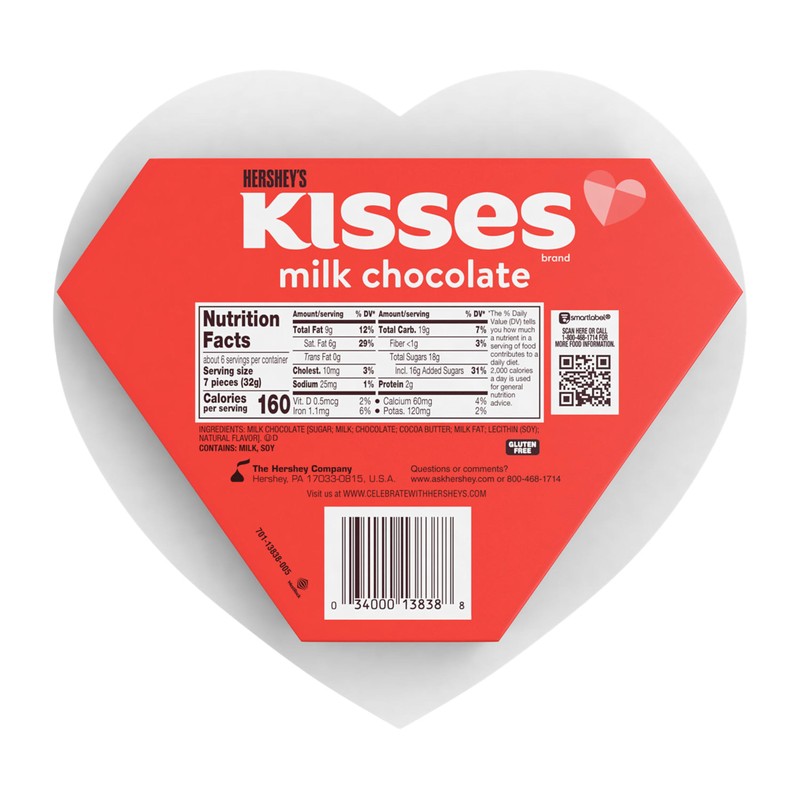 HERSHEY'S KISSES Milk Chocolate, Valentine's Candy Gift Box, 6.5 oz