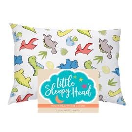 Little Sleepy Head Youth Pillow Case - 100% Made Cotton & Hypoallergenic Pillow Case - Snug Fit Envelope Pillowcase Enclosure - Youth Pillow 16x22 Size - (Dinosaurs White) Design Travel Pillow Cover