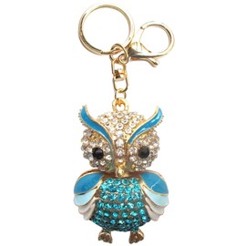 Cute Blue Owl Keychains for Women Girls Rhinestone Animal Key Chains Key Ring Purse Handbags Bag Charms Backpack Tote Accessories Gifts