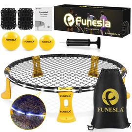 Funesla Outdoor Beach Ball Game Set with Light Strip,2 Nets,3 Balls and Carring Case,Roundnet Backyard Garden Game Set for Beginners & Pro Players
