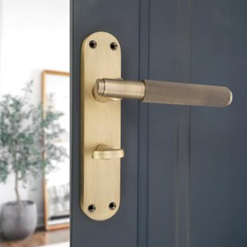 Infinity Decor Set of Matt Antique Knurled Lever Door Handle on Shaped Backplate with Bathroom Thumb Turn - Lever Door Handle for Internal Bathroom Toilet Doors