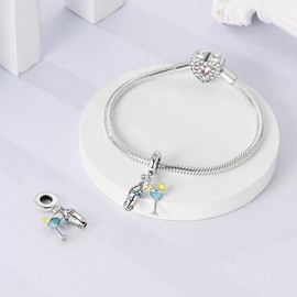 NARMO 925 Sterling Silver Cocktail Charms for bracelets Wine Glass Drink Charms for Bracelets