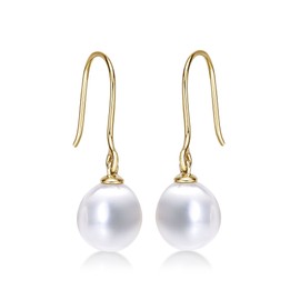 Diamond Treats 9ct Gold Pearl Earrings for Women and Teen Girls, 9ct Gold Drop Earrings for Women with Freshwater Pearls, Elegant Pearl Drop Earrings in Solid Yellow Gold with Gift Box