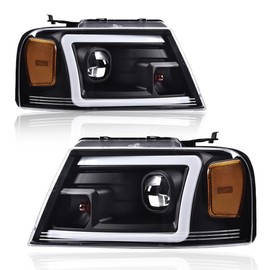 G-PLUS LED DRL Headlights, Compatible with 2004-2008 Ford F150, Compatible with 06-08 Lincoln Mark Lt(NOT Fit for 04 F150 Heritage/Flareside Beds Models), Clear lens Black Housing Amber Reflector