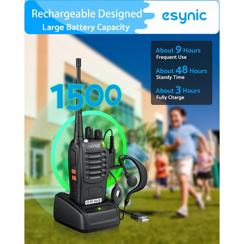 eSynic 6 Pack Walkie Talkies Kit-3 Miles Long Range Walky
