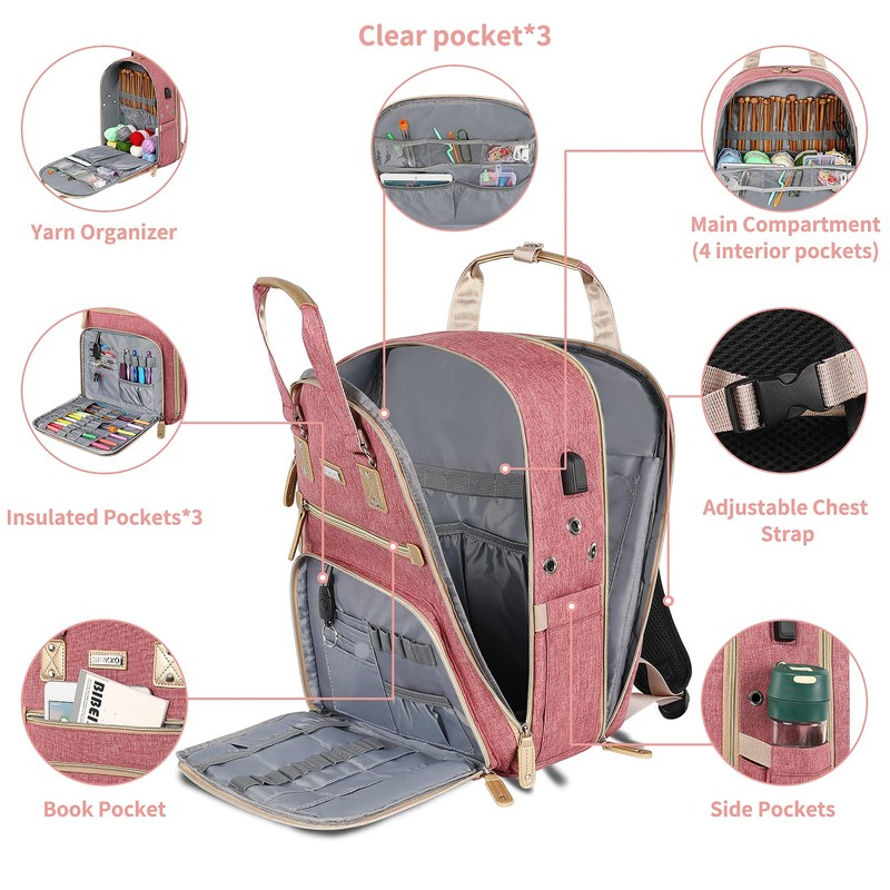 SINVICKO Crochet Bag, Knitting Bag Backpack and Totes Organizer with