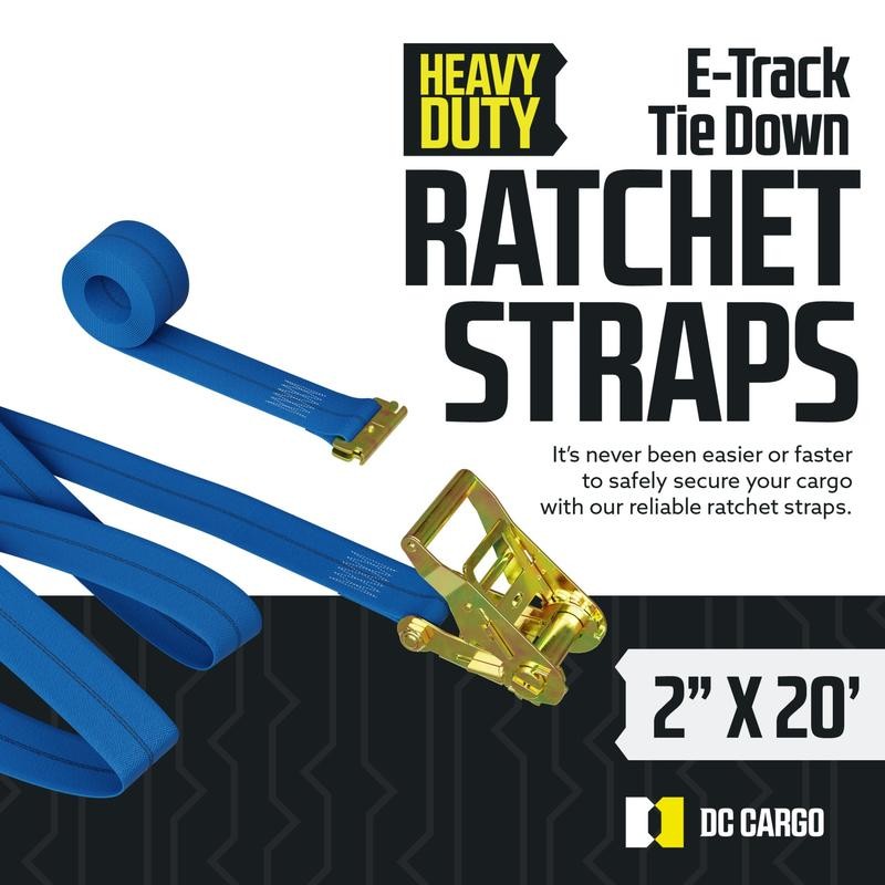 DC Cargo - E Track Ratchet Straps Cargo Tie-Downs, 2"