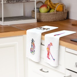 TAEDIN Golf Kitchen Towels Gifts for Golfer Dish Towel 16x24 Inches, Colorful Golf Club Sports Decorative Absorbent Dishcloths Tea Towels Set of 2 for Kitchen Decor