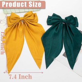 Seneeel Hair Bows 2 PCS, Hair Bows for Women, Oversized Long-tail Cute Aesthetic Hair Accessories, Large Hair Barrettes for Women, Big Bows for Girls (Dark green, Bright yellow)
