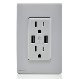 Leviton Pebble Grey USB Outlet Kit 15A Renu