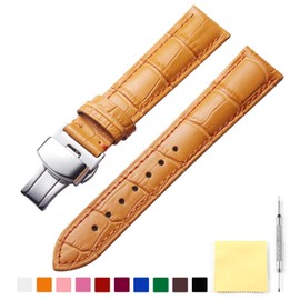 BINLUN Leather Watch Strap Quick Release Strap with Silver Butterfly Deployment Buckle 12mm 13mm 14mm 16mm 17mm 18mm 19mm 20mm 21mm 22mm 23mm 24mm Watch Band for Men Women (Orange,13mm)