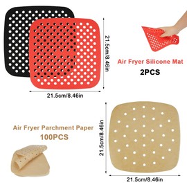 Pack of 100 Baking Paper for Hot Air Fryer, 2 Pieces Baking Paper, Reusable, Air Fryer Baking Paper, Perforated Baking Paper, Hot Air Fryer, Baking Paper (21.5 cm)