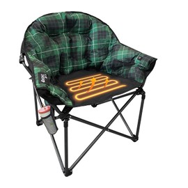 KINGROCK Heated Oversized Camping Chairs,Padded Patio Lounge Camp Chair,Round Moon Saucer Folding Lawn Chair with Folding Cup Holder and Carry Bag
