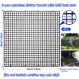 Weramics Adjustable Aquarium Fish Tank Divider Filter Bottom Plastic Grid Fish Tank Isolation Board Egg Crate Tray((Black, 8pcs 11.8X11.8Inch with 0.35Inch Hole)