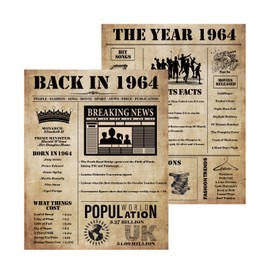 Back in 1964 Birthday Poster UK Unframed, 60th Birthday Gifts for Women Men, Happy 60th Birthday Decoration Supplies Wedding Anniversary Ideas Card