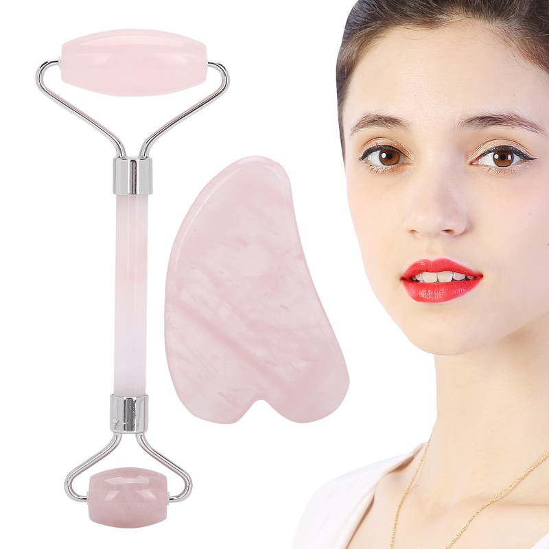 Rose Quartz Face Roller Massager Facial Lifting Tightening Roller Gua