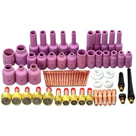 Alffun 67pcs TIG Gas Lens Back Cap Collet Body Assorted Size Kit Alumina Nozzle Fit TIG Welding Torch SR WP17 18 26