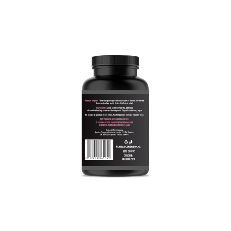 LENICO Suplemento de Zinc con Selenio y Piperina 500 mg