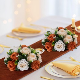 BLOSMON Flower Balls Wedding Rose Centerpieces 2 Pcs Terracotta Fake Flowers Kissing Balls Decor Artificial Floral Arrangements Silk Flower Bouquet with Base Home Party Room Table DIY Decorations