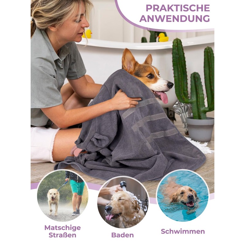 Bibykivn Dog Bathrobe, Quick-Drying Microfibre Bath Towel, Adjustable Dog Towel,