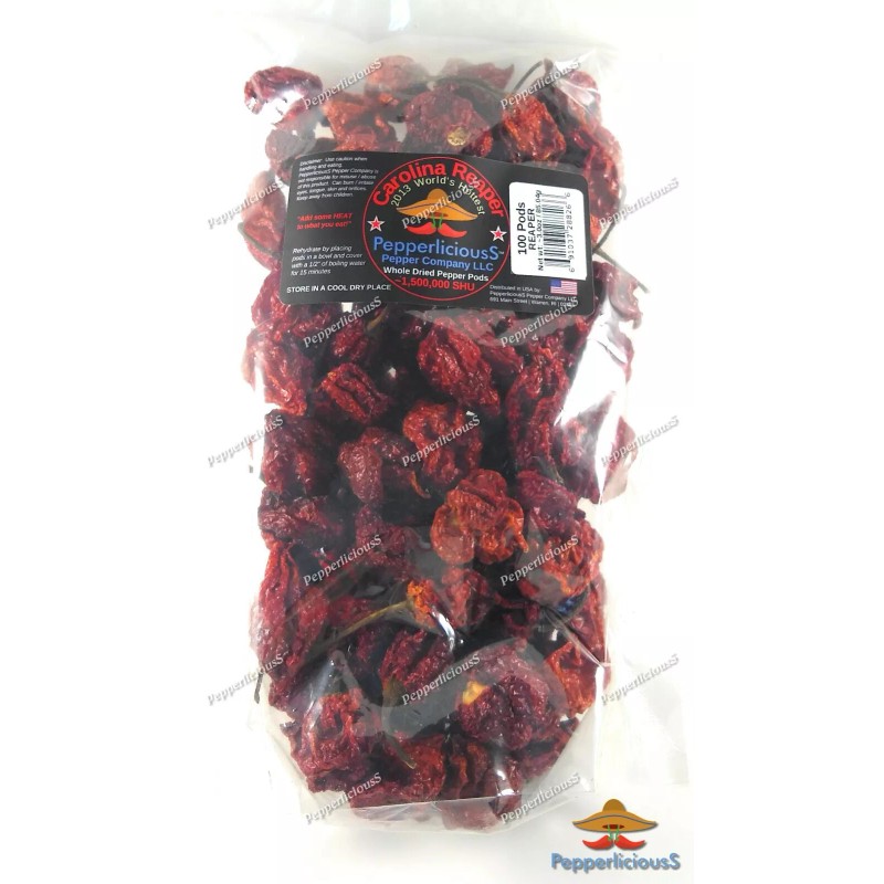 PepperliciousS Pepper Company 100 DRIED CAROLINA REAPER Pods - WORLDS
