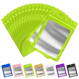 FUNFERY 100 Pack Mylar Resealable Bags Foil Packaging Bags with Clear Window,Zipper Pouch Smell Proof Bag for Food Storage,Cookies,Sample,Small Business(Green,4.7x7inch)