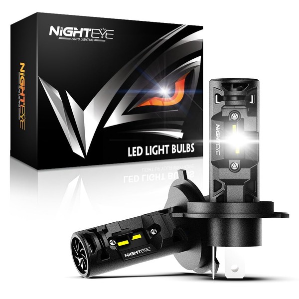 NIGHTEYE H4 Headlight, LED, Explosive Light, H4 LED, For Motorcycles and Cars, 22,000 lm, 40 W, 2 Hi/Lo Switching, 6500K, For 12V Cars, Halogen Size, Quiet Fan, Long Life, High Light Effective LED Chip, Noise Resistance (H4)